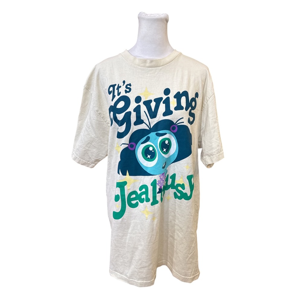 Disney Pixar Inside Out 2 Envy Its Giving Jealousy Graphic Tee Cream Mens Medium